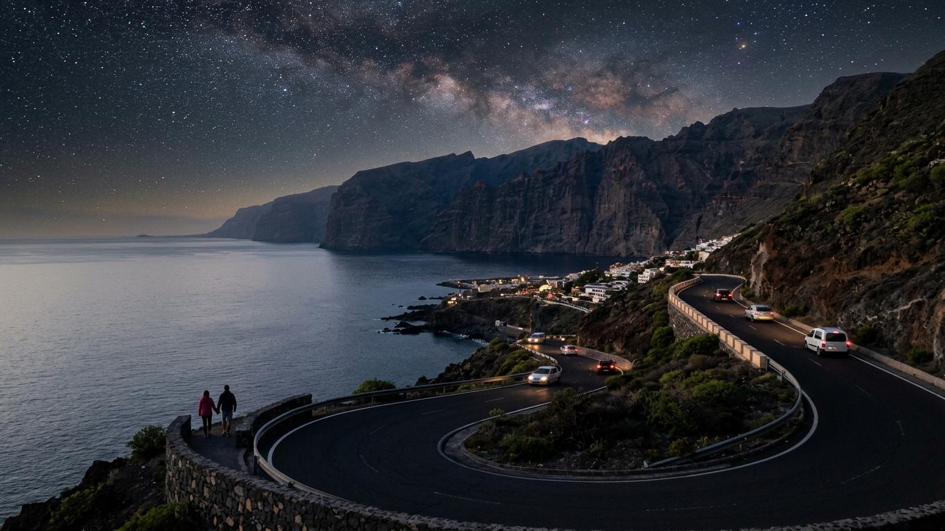 Southwestern coastline showing Los Gigantes cliffs and coastal road winding